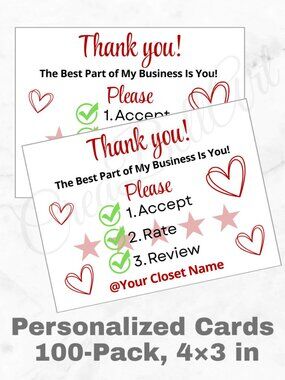 100 Personalized Rate Thank You Cards Small Business, 4×3 in
